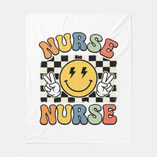 Vintage Nurse Smiley Chequerboard Shirt Design_1 Fleece Blanket