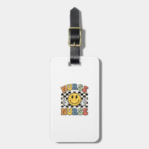 Vintage Nurse Smiley Chequerboard Shirt Design_1 Luggage Tag