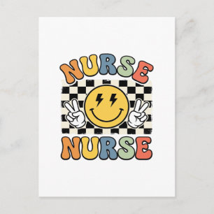 Vintage Nurse Smiley Chequerboard Shirt Design_1 Postcard