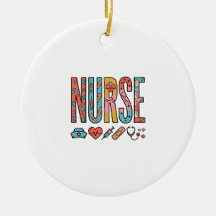 Vintage Nurse Typography Medical Icon Shirt Design Ceramic Tree Decoration