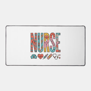 Vintage Nurse Typography Medical Icon Shirt Design Desk Mat