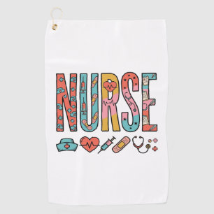 Vintage Nurse Typography Medical Icon Shirt Design Golf Towel