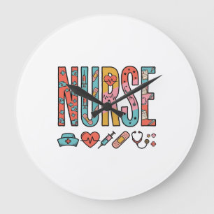 Vintage Nurse Typography Medical Icon Shirt Design Large Clock