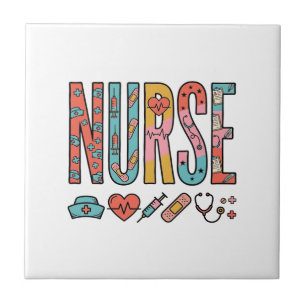 Vintage Nurse Typography Medical Icon Shirt Design Tile