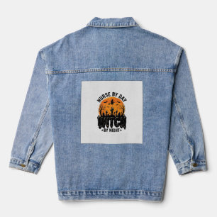 Vintage Nurse Witch Halloween Design_1 Denim Jacket