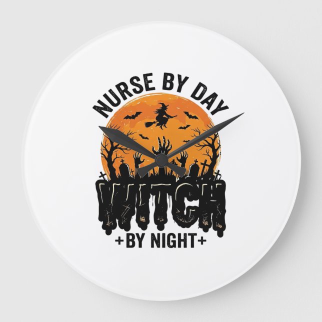 Vintage Nurse Witch Halloween Design_1 Large Clock (Front)