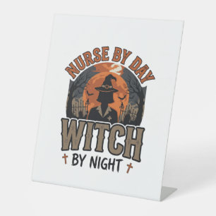 Vintage Nurse Witch Halloween Design_1 Pedestal Sign