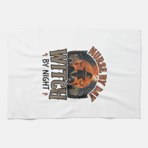 Vintage Nurse Witch Halloween Design_1 Tea Towel