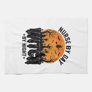 Vintage Nurse Witch Halloween Design_1 Tea Towel