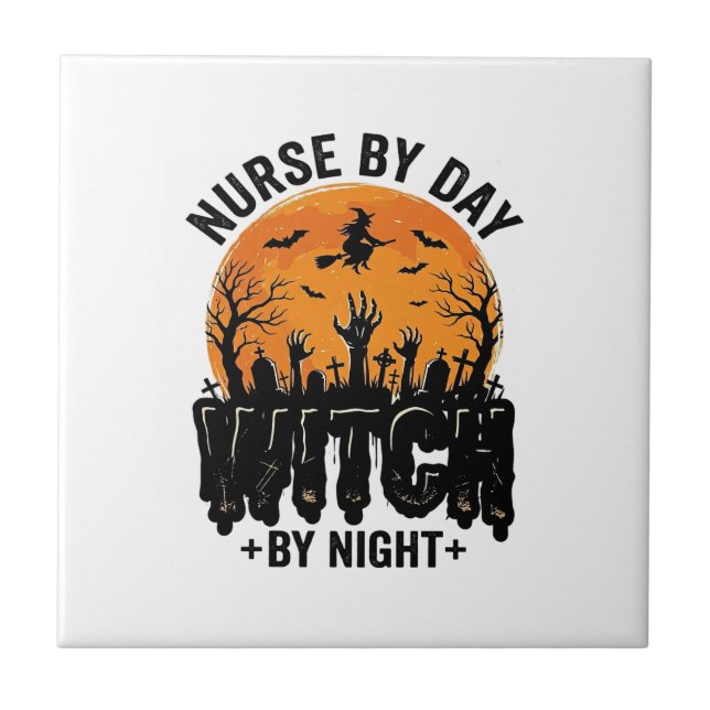 Vintage Nurse Witch Halloween Design_1 Tile (Front)
