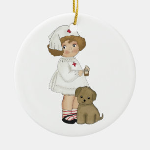 Vintage Nurse With Puppy T-shirts and Gifts Ceramic Tree Decoration