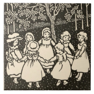 Vintage Nursery Art: Ring o Roses Childrens Game Tile
