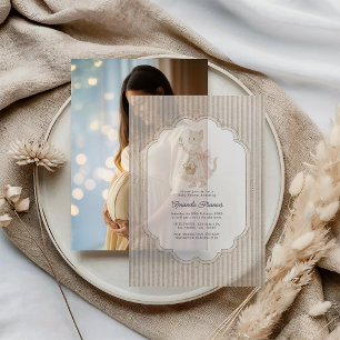 Vintage Nursery Cottagecore Kitten Baby Shower Vellum Invitations