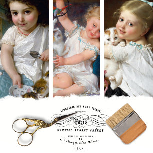 Vintage Nursery Girl Kitten Decoupage Wrapping Paper Sheet