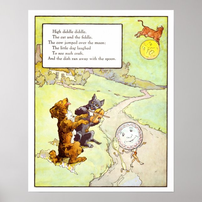 Vintage Nursery Print- Cat and the Fiddle Poster (Front)
