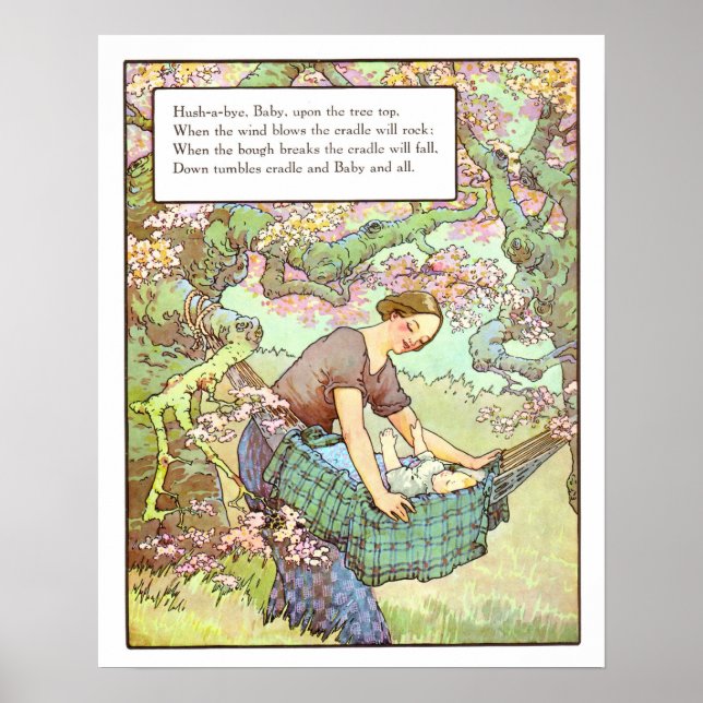 Vintage Nursery Print- Hush-a-bye, Baby Poster (Front)