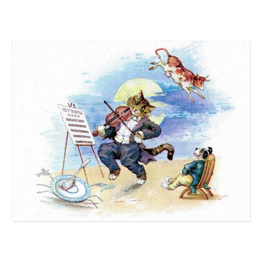 Vintage Nursery Rhyme Hey Diddle, Cat Fiddle art Postcard