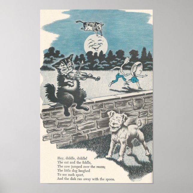 Vintage Nursery Rhyme Hey Diddle Diddle Poster (Front)