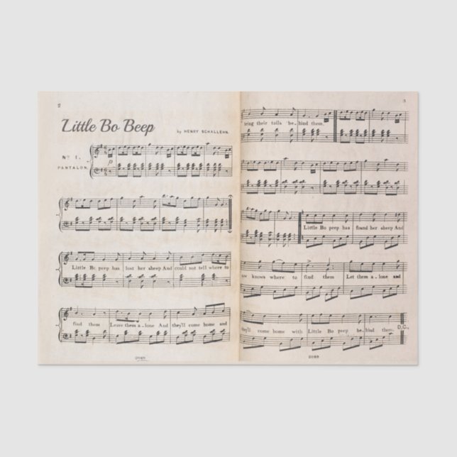 Vintage Nursery Sheet Music Little Bo Beep UK (Front)