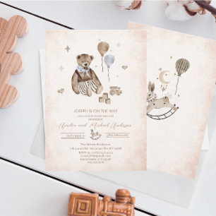 Vintage Nursery teddy bear watercolor baby shower Invitation