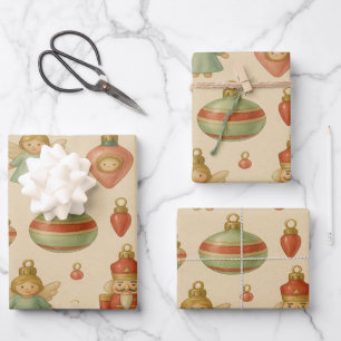 Vintage Nutcracker and Angel Christmas Charm Wrapping Paper Sheet