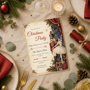 Vintage Nutcracker Ballerina Christmas Party Invitation