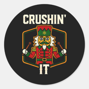 Vintage Nutcracker Crushing It Funny Xmas Pjs Men  Classic Round Sticker