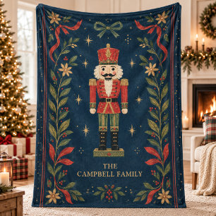 Vintage Nutcracker Folk Art Christmas Custom Name Fleece Blanket