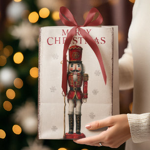 Vintage Nutcracker & Merry Christmas Text Gift Bag