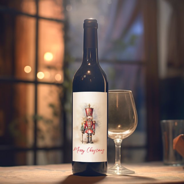 Vintage Nutcracker & Merry Christmas Wine Label (Creator Uploaded)