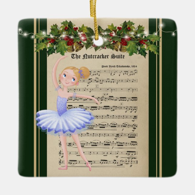 Vintage Nutcracker Sheet Music Blonde Ballerina Ceramic Ornament (Front)