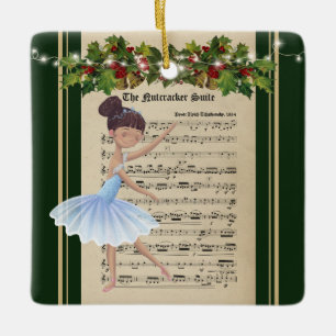 Vintage Nutcracker Sheet Music Brunette Ballerina Ceramic Ornament