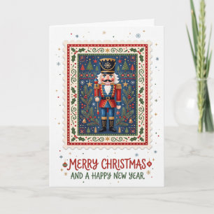 Vintage Nutcracker Stamp Merry Christmas Holiday Card