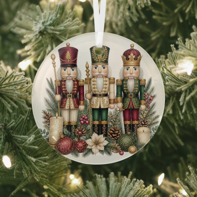 Vintage Nutcracker Trio Christmas Glass Ornament (Insitu)