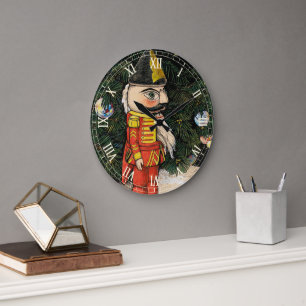 Vintage Nutcracker Under Christmas Tree Large Clock