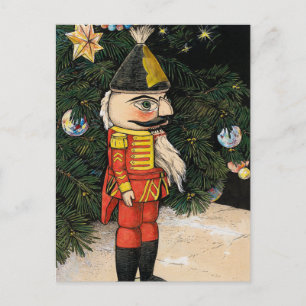 Vintage Nutcracker Under Christmas Tree Postcard