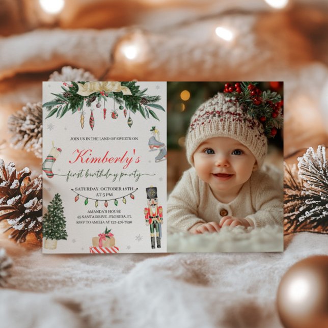 Vintage Nutcracker Winter Onederland Photo Invitation (Creator Uploaded)