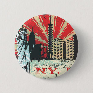 Vintage NY in Red 6 Cm Round Badge