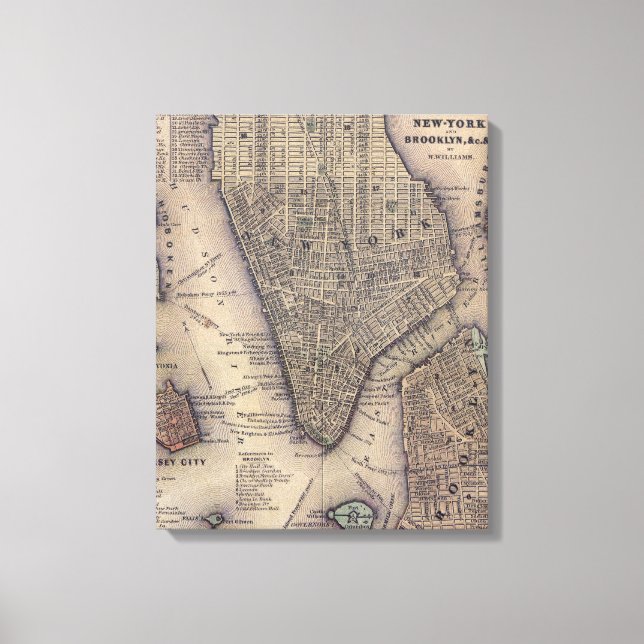 Vintage NYC and Brooklyn Map (1847) Canvas Print (Front)