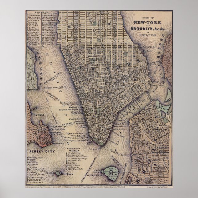 Vintage NYC and Brooklyn Map (1847) Poster (Front)