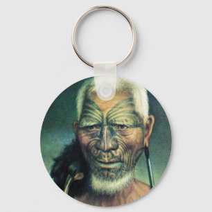 Vintage NZ Maori Chief by G. Lindaeur Keychain