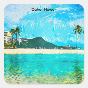 Vintage Oahu Hawaii Travel Island Paradise Square Sticker