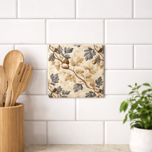 Vintage Oak Leaf   Elegant Blue and Gold Tile