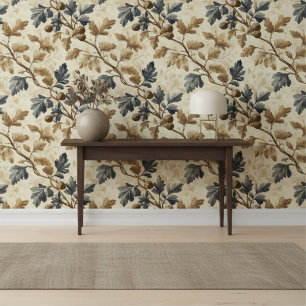 Vintage Oak Leaf   Elegant Blue and Gold Wallpaper