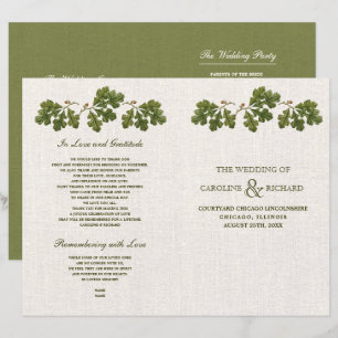 Vintage Oak Leaves Burlap Burlap Wedding Programs