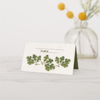 Vintage Oak Leaves Burlap Texture Wedding  Place Card