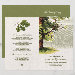 Vintage Oak Tree Burlap Folded Wedding Programs