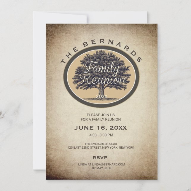 Vintage Oak Tree Elegant Family Reunion Invitation (Front)