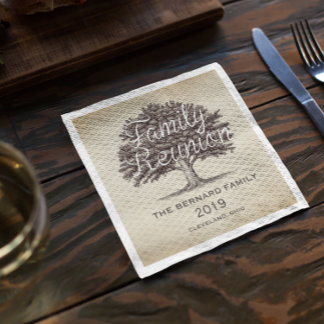 Vintage  Oak Tree Family Reunion Personalised Napkin