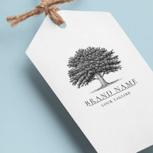 Vintage Oak Tree Logo QR Code Hang Tags W/String